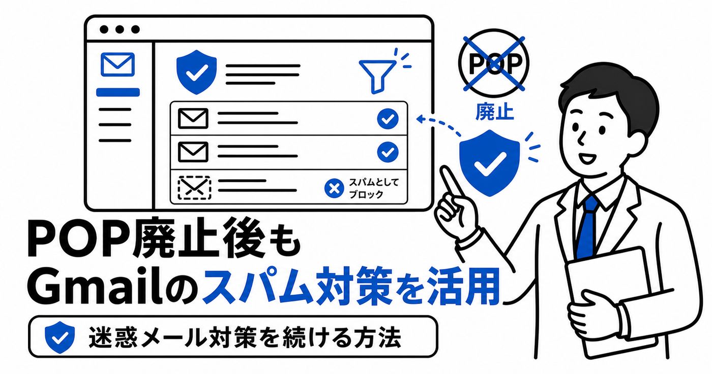 POP廃止後もGmailの強力なスパム対策を活用し続ける方法 のアイキャッチ画像。