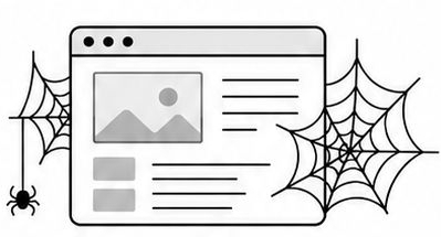更新が滞って、クモの巣が張っている状態のウェブサイトのイメージ